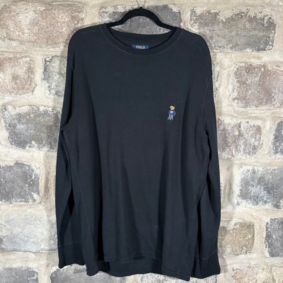 Polo Ralph Lauren Thermal Shirt Bear Embroidered Black Men's XL Preppy‎ Gorpcore - Picture 1 of 11